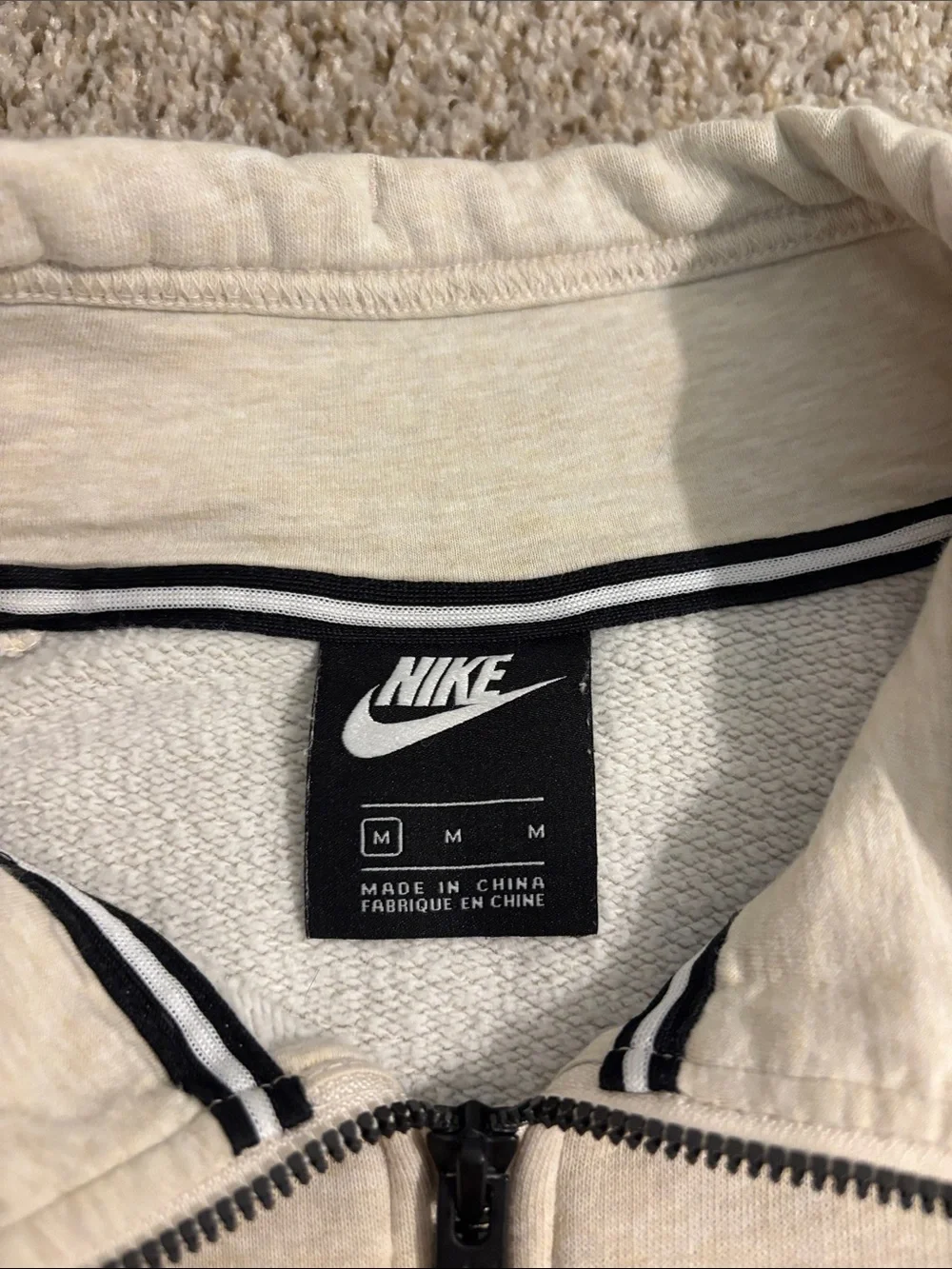 Nike Cream Full-Zip Hoodie with Black Swoosh